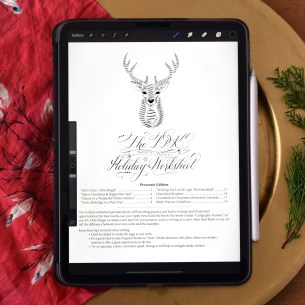 TPK's 2020 holiday Procreate worksheet provides festive calligraphy practice for your digital enjoyment!