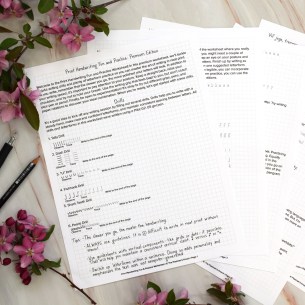 This six-page premium worksheet includes drills, letterform practice, pangram practice (both in English + other languages), and a blank grid practice page.